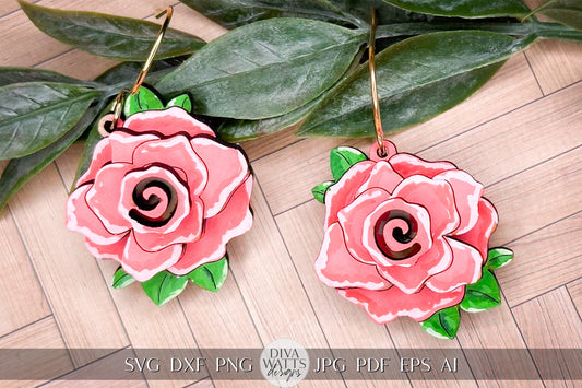 Layered Rose Earrings Glowforge SVG Laser Earrings svg Rose Earrings svg Flower Earrings Laser SVG Laser Earrings For Xtool SVG Floral svg