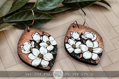 Magnolia Earrings SVG Flower Earrings SVG Laser Earrings svg Glowforge Flower Earrings svg Floral Laser Earring svg Flower Jewelry svg