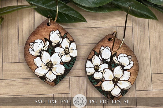 Magnolia Earrings SVG Flower Earrings SVG Laser Earrings svg Glowforge Flower Earrings svg Floral Laser Earring svg Flower Jewelry svg