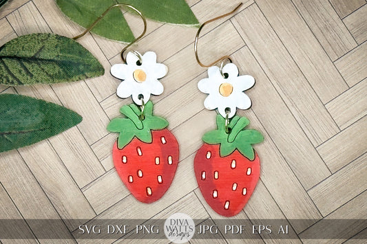 Strawberry Dangle Earrings SVG Strawberries Earrings SVG Laser Earrings svg Glowforge Berry Earrings svg Floral Laser Earring svg Glowforge