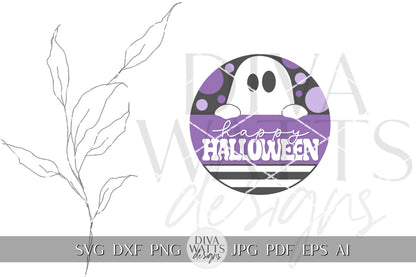 Happy Halloween SVG Halloween Round Design Halloween Ghost Door Hanger Ghost svg Spooky Ghost svg Ghost Decor svg Cricut svg Ghost Sign