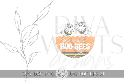 Beware Of The Boo Bees SVG Halloween Round Design Halloween Funny Ghost Door Hanger Ghost With Bee Ghosts svg Cute Ghost svg Ghost Decor svg