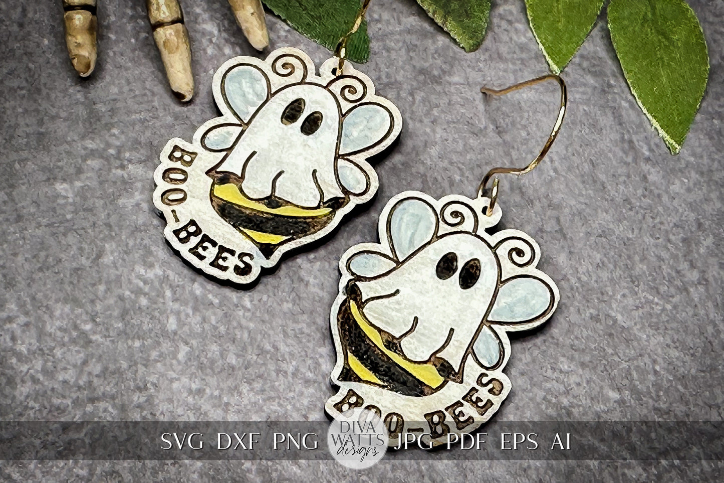 Ghost Earrings SVG For Laser Earrings With Ghost Face for Halloween Earrings For Glowforge Boo Bees Earrings SVG Funny Ghost Earrings