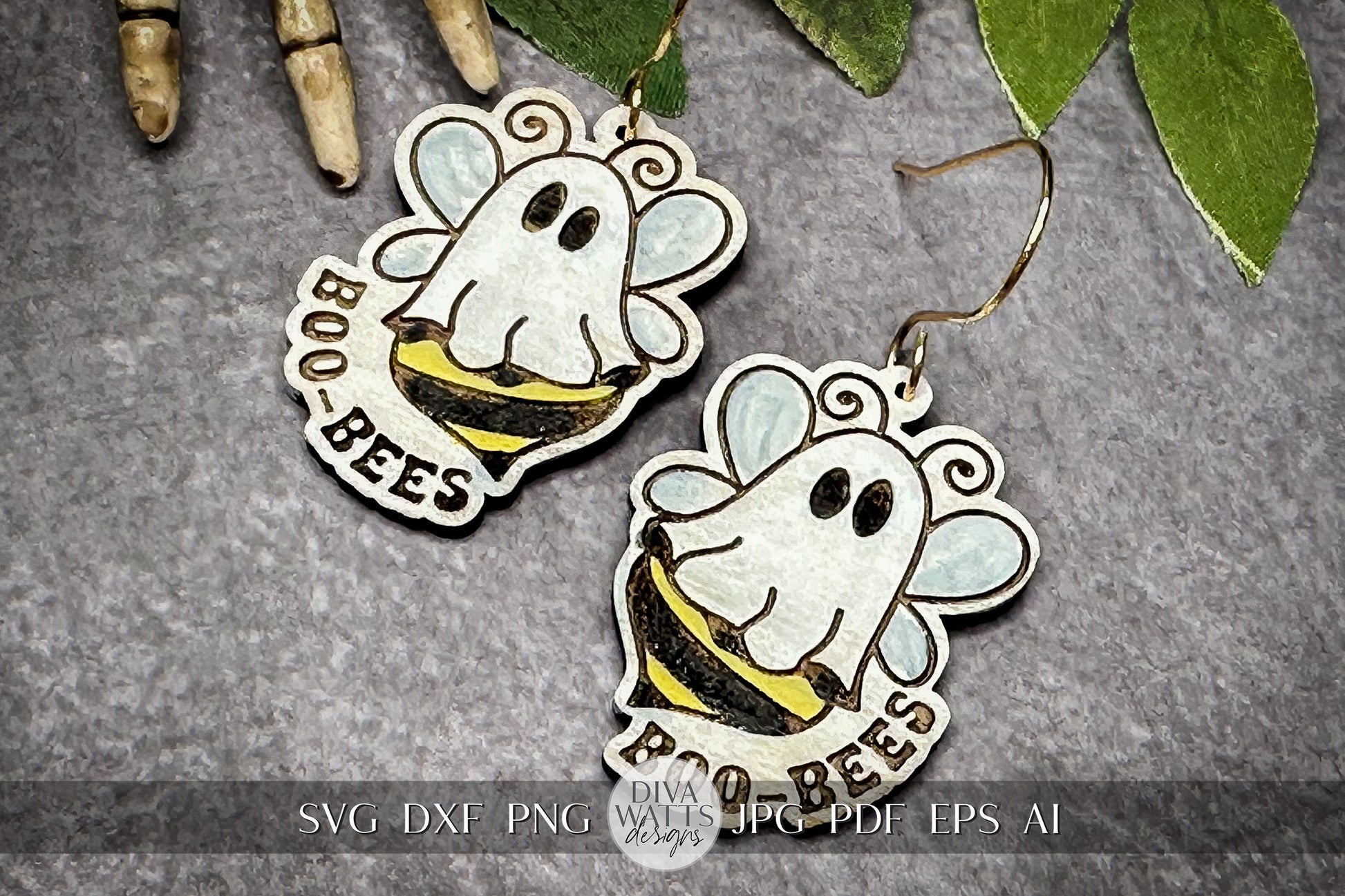 Ghost Earrings SVG For Laser Earrings With Ghost Face for Halloween Earrings For Glowforge Boo Bees Earrings SVG Funny Ghost Earrings