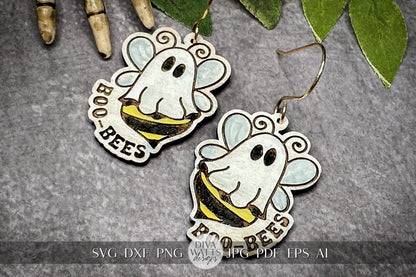 Ghost Earrings SVG For Laser Earrings With Ghost Face for Halloween Earrings For Glowforge Boo Bees Earrings SVG Funny Ghost Earrings