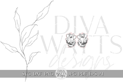 Ghost Earrings SVG For Laser Earrings With Ghost Face for Halloween Earrings For Glowforge Boo Bees Earrings SVG Funny Ghost Earrings