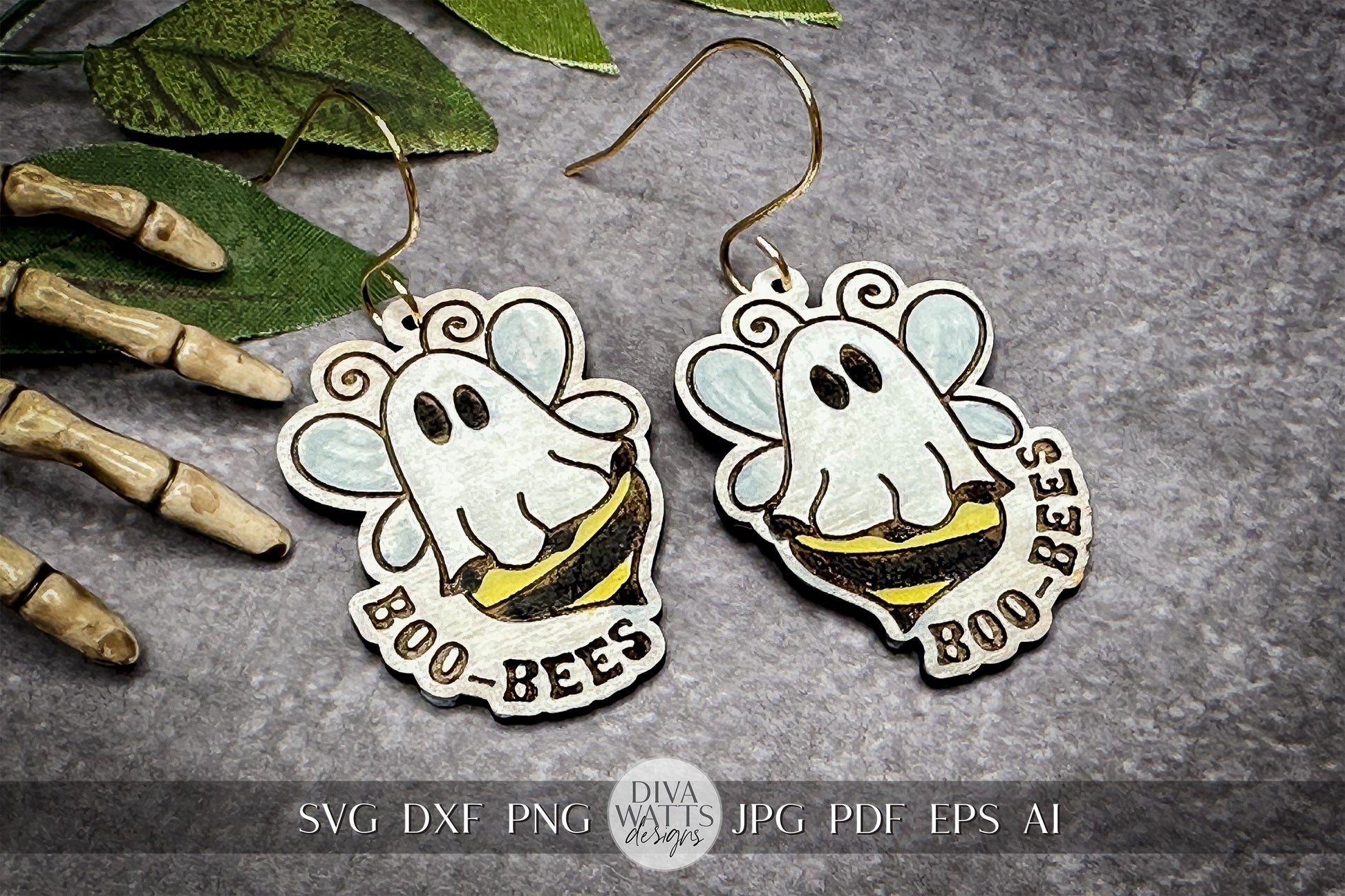 Ghost Earrings SVG For Laser Earrings With Ghost Face for Halloween Earrings For Glowforge Boo Bees Earrings SVG Funny Ghost Earrings