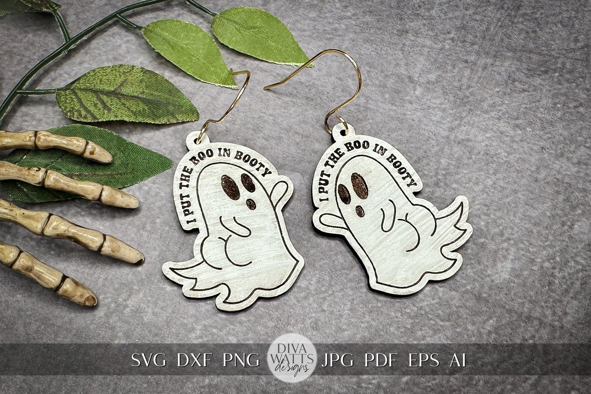 Ghost Earrings SVG For Laser Earrings With Ghost Face for Halloween Earrings For Glowforge Boo In Booty Earrings SVG Funny Ghost Earrings
