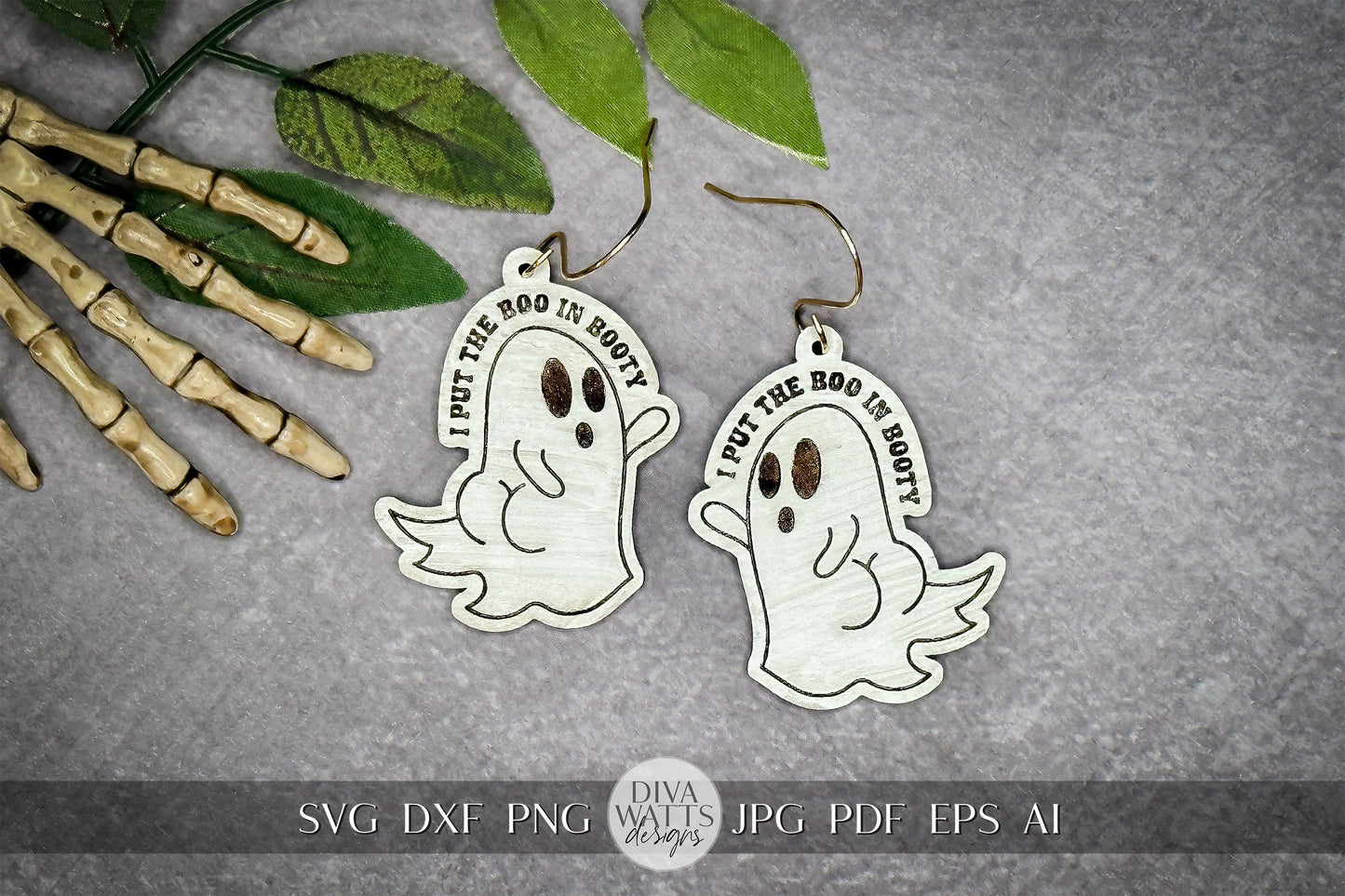 Ghost Earrings SVG For Laser Earrings With Ghost Face for Halloween Earrings For Glowforge Boo In Booty Earrings SVG Funny Ghost Earrings