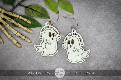 Ghost Earrings SVG For Laser Earrings With Ghost Face for Halloween Earrings For Glowforge Boo In Booty Earrings SVG Funny Ghost Earrings