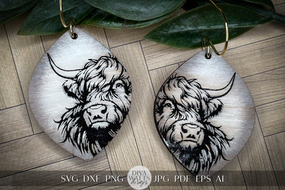 Highland Cow Earrings SVG Cow Earrings For Laser Highland Cow Laser Earrings svg Farm Animal Earrings Dangle Earrings for Laser Glowforge