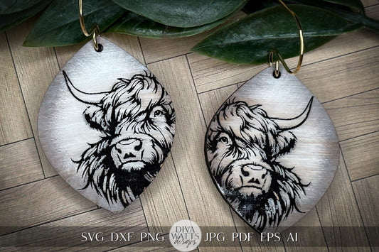 Highland Cow Earrings SVG Cow Earrings For Laser Highland Cow Laser Earrings svg Farm Animal Earrings Dangle Earrings for Laser Glowforge