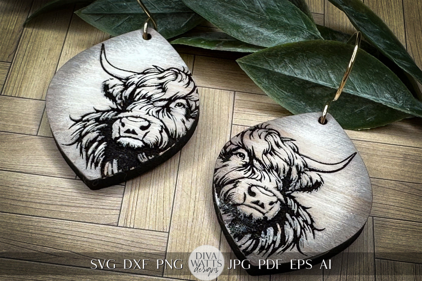 Highland Cow Earrings SVG Cow Earrings For Laser Highland Cow Laser Earrings svg Farm Animal Earrings Dangle Earrings for Laser Glowforge