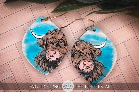 Highland Cow Earrings SVG Cow Earrings For Laser Highland Cow Laser Earrings svg Farm Animal Earrings Dangle Earrings for Laser Glowforge