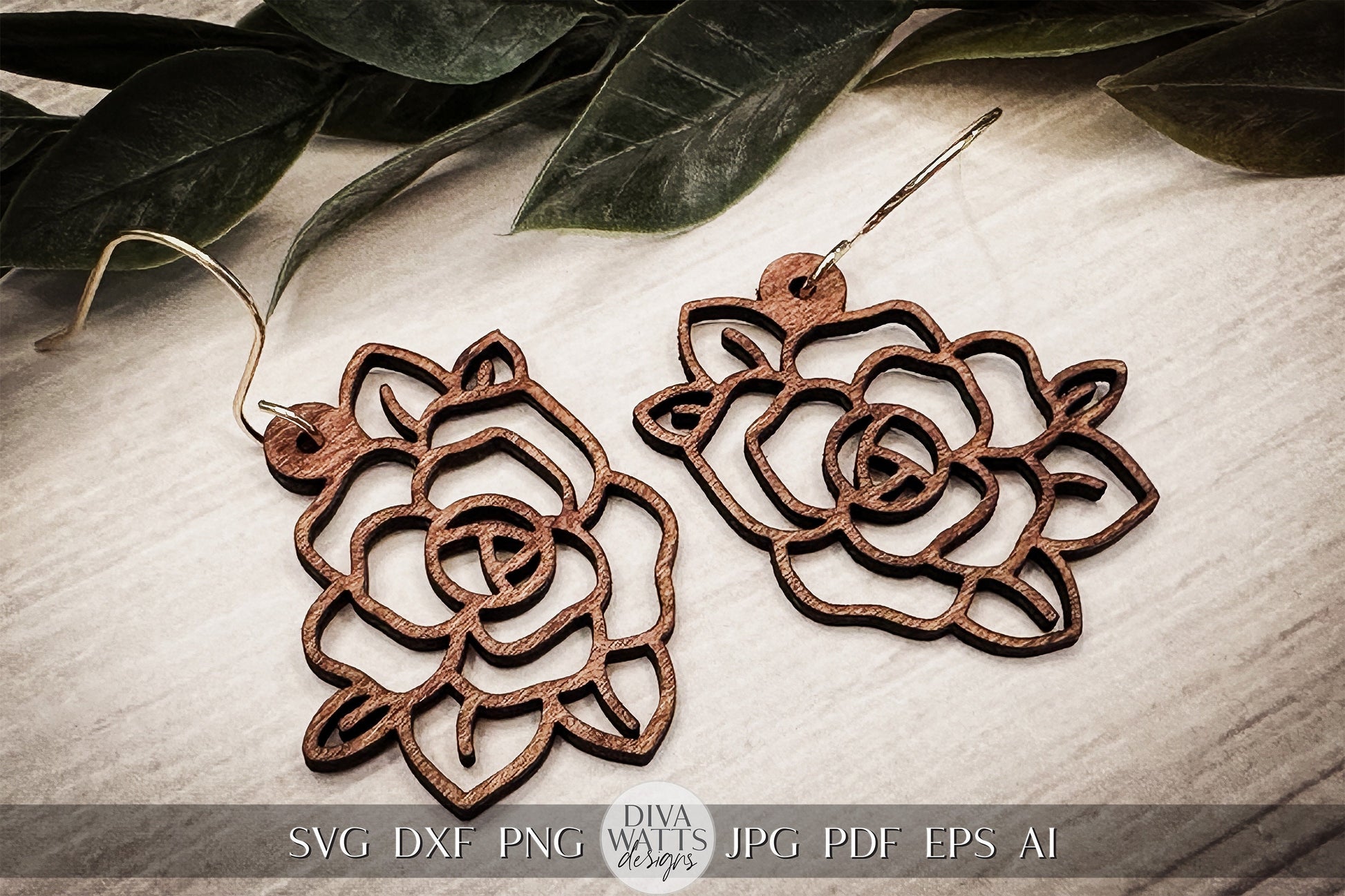 Rose Earrings Laser SVG Rose SVG For Earrings For Glowforge Earrings svg Floral Earrings svg Easy Earrings svg Outline Earrings SVG Laser