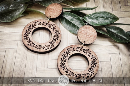 Wreath Earrings Laser SVG Greenery SVG For Earrings For Glowforge Earrings svg Round Earrings svg Easy Earrings svg Outline Earrings SVG