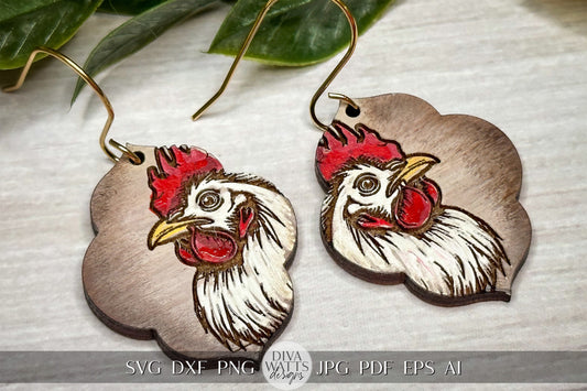 Chicken Earrings Glowforge SVG Laser Cutting File For Chicken Earrings Farm Earrings for Glowforge Cute Chickens Earrings SVG