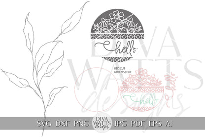 Hello SVG Spring Florals Door Hanger Design Geometric Welcome SVG Wooden Welcome Door Hanger Front Door Decor Front Door Sign Flower svg