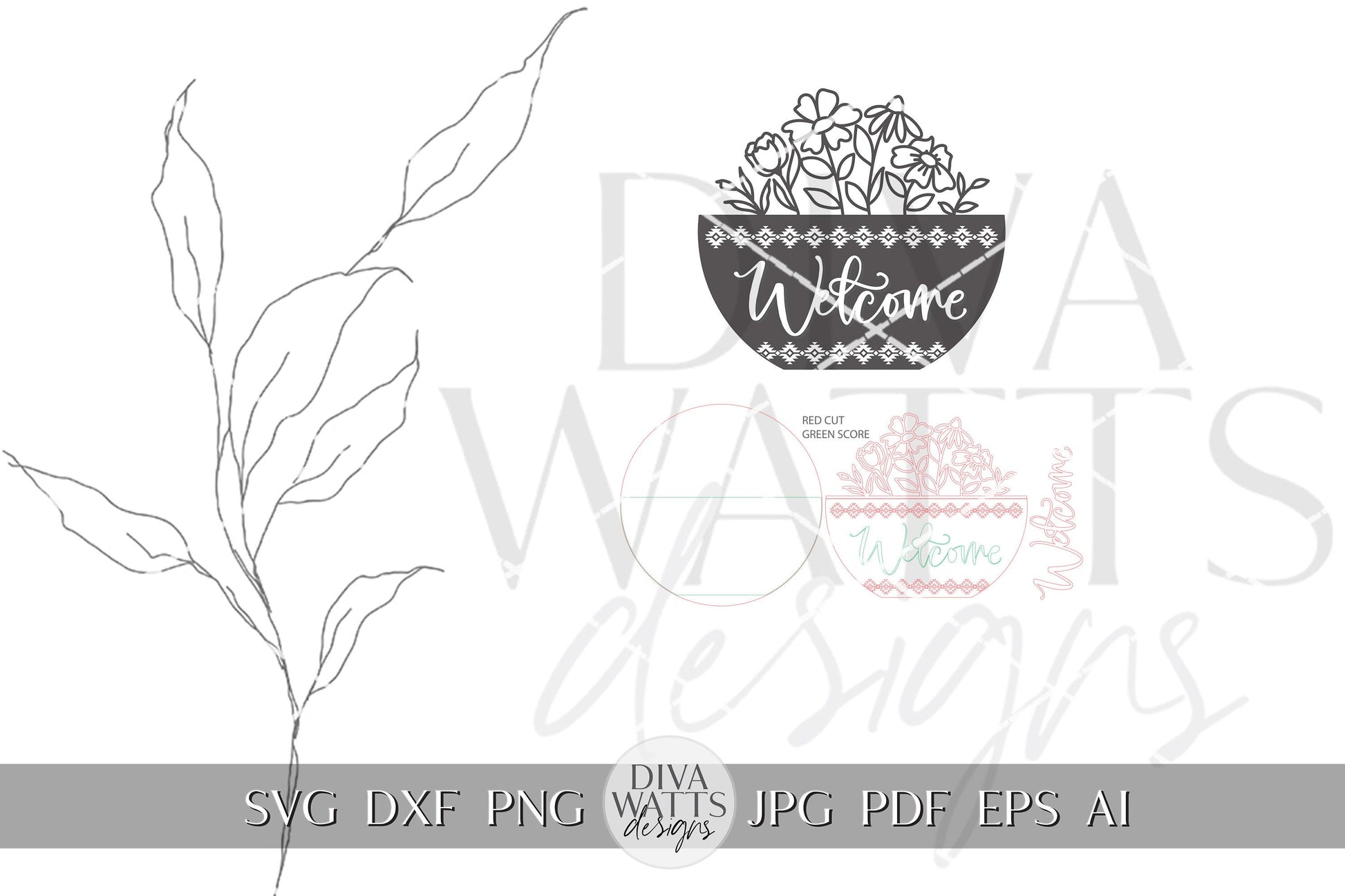Welcome SVG Flowers SVG Florals Door Hanger Design Geometric Welcome SVG Wooden Welcome Door Hanger Front Door Decor Front Door Sign Flower