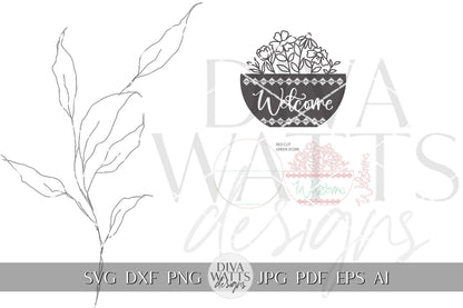 Welcome SVG Flowers SVG Florals Door Hanger Design Geometric Welcome SVG Wooden Welcome Door Hanger Front Door Decor Front Door Sign Flower