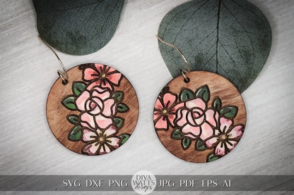 Rose Earrings Laser SVG Rose SVG For Earrings For Glowforge Earrings svg Floral Earrings svg Easy Earrings svg Circle Earrings SVG Laser