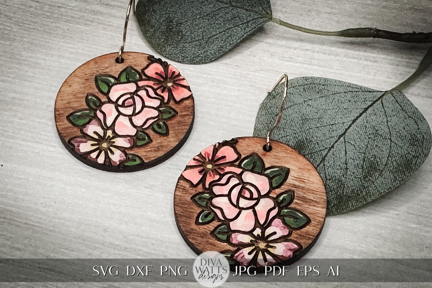 Rose Earrings Laser SVG Rose SVG For Earrings For Glowforge Earrings svg Floral Earrings svg Easy Earrings svg Circle Earrings SVG Laser