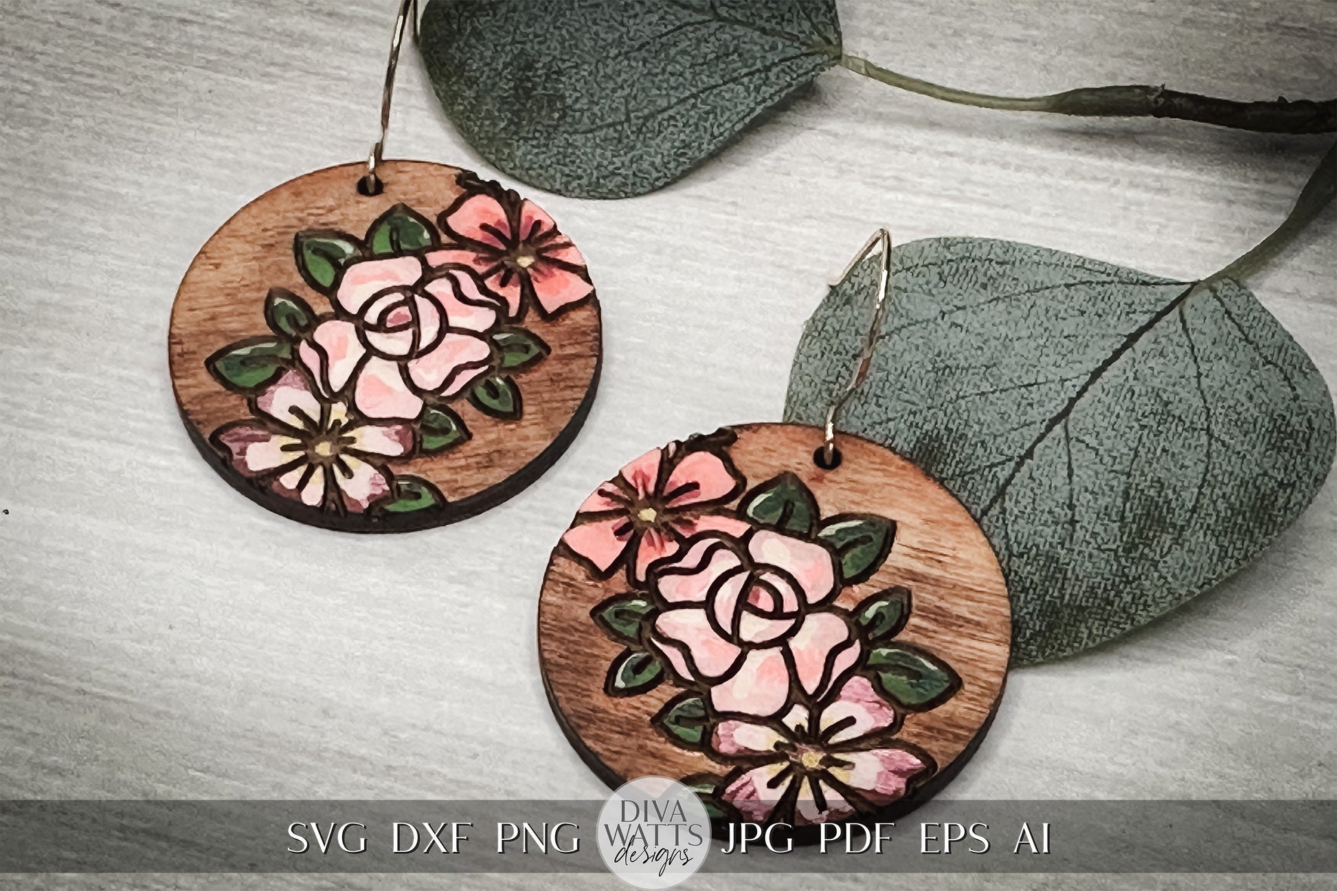 Rose Earrings Laser SVG Rose SVG For Earrings For Glowforge Earrings svg Floral Earrings svg Easy Earrings svg Circle Earrings SVG Laser
