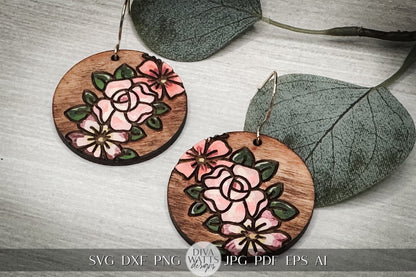 Rose Earrings Laser SVG Rose SVG For Earrings For Glowforge Earrings svg Floral Earrings svg Easy Earrings svg Circle Earrings SVG Laser