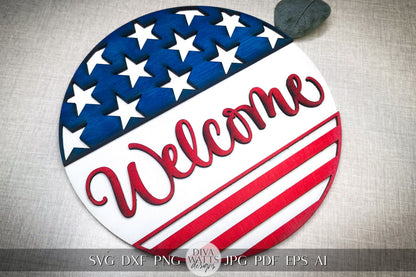 Welcome SVG Flag 4th Of July Door Hanger SVG Door Hanger For 4th of July svg For Porch Simple Patriotic svg 4th of July Glowforge svg Laser