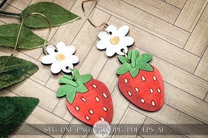 Strawberry Dangle Earrings SVG Strawberries Earrings SVG Laser Earrings svg Glowforge Berry Earrings svg Floral Laser Earring svg Glowforge