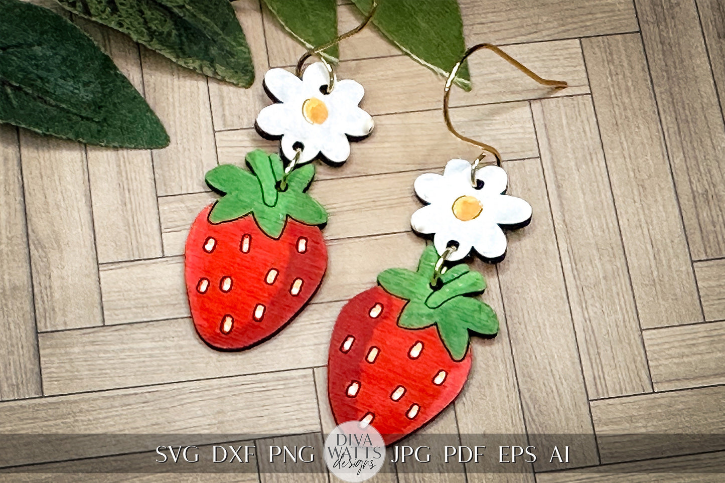 Strawberry Dangle Earrings SVG Strawberries Earrings SVG Laser Earrings svg Glowforge Berry Earrings svg Floral Laser Earring svg Glowforge