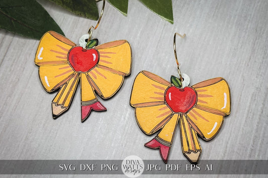 Pencil Bow Earring SVG Teacher Earrings svg Back To School Earrings svg Laser Earring SVG for Teacher Pencil Earrings Bow Earrings svg
