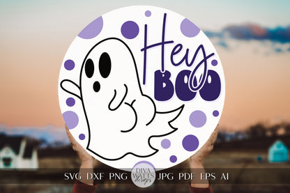 Hey Boo Ghost SVG Halloween Round Design Halloween Ghost Door Hanger Ghost With Booty svg Funny Ghost svg Ghost Decor svg Cricut svg