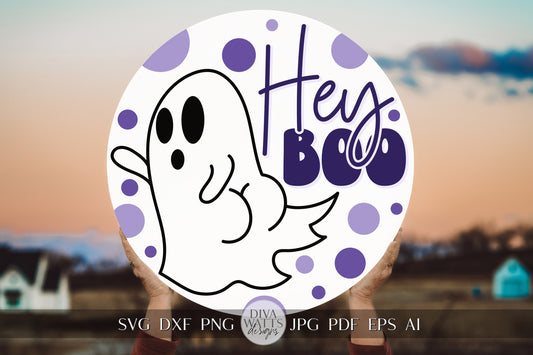 Hey Boo Ghost SVG Halloween Round Design Halloween Ghost Door Hanger Ghost With Booty svg Funny Ghost svg Ghost Decor svg Cricut svg