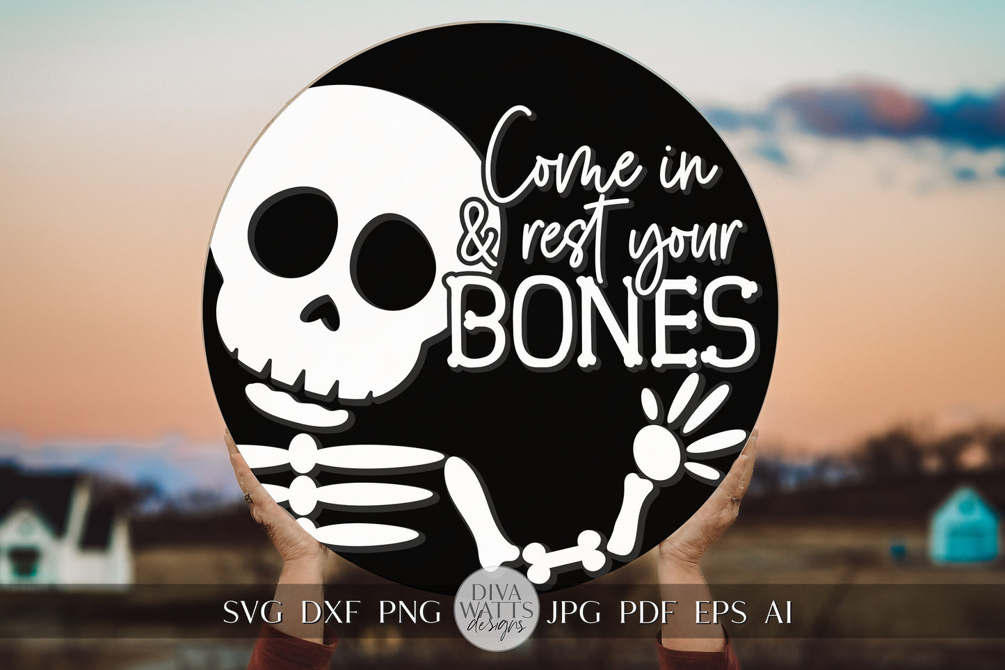 Come In And Rest Your Bones SVG Halloween Door Hanger Welcome SVG Skeleton svg Halloween Welcome svg With Bats SVG Skeleton svg Cricut svg