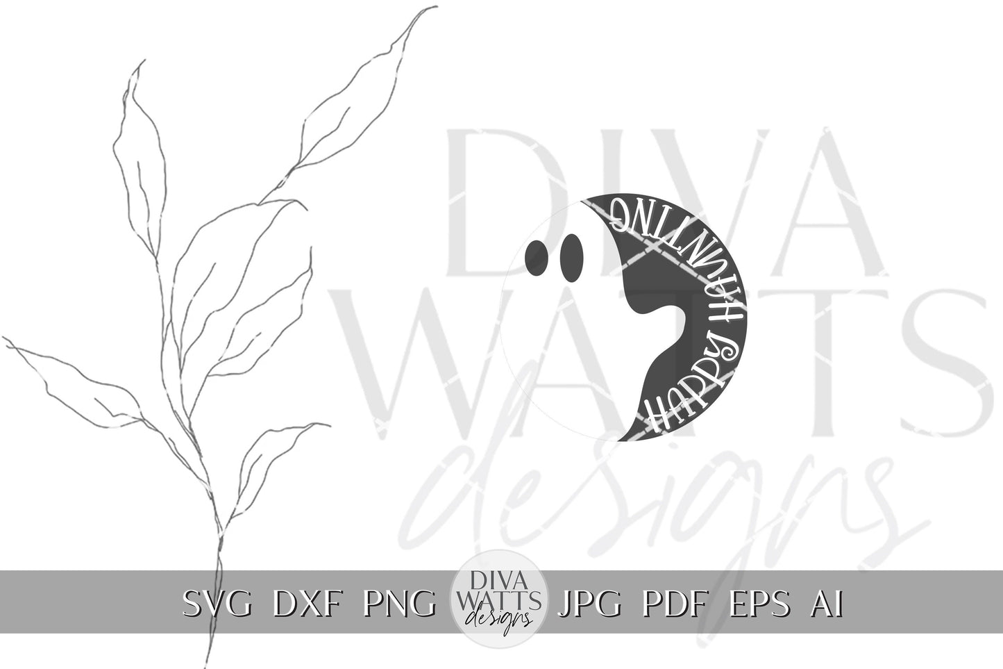 Happy Haunting SVG Halloween Round Design Halloween Ghost Door Hanger Ghost svg Spooky Ghost svg Ghost Decor svg Cricut svg Ghost Sign