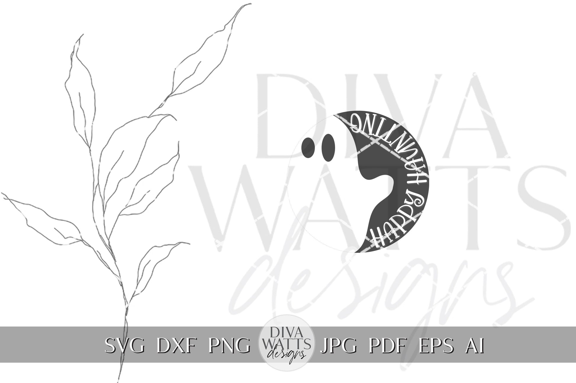Happy Haunting SVG Halloween Round Design Halloween Ghost Door Hanger Ghost svg Spooky Ghost svg Ghost Decor svg Cricut svg Ghost Sign