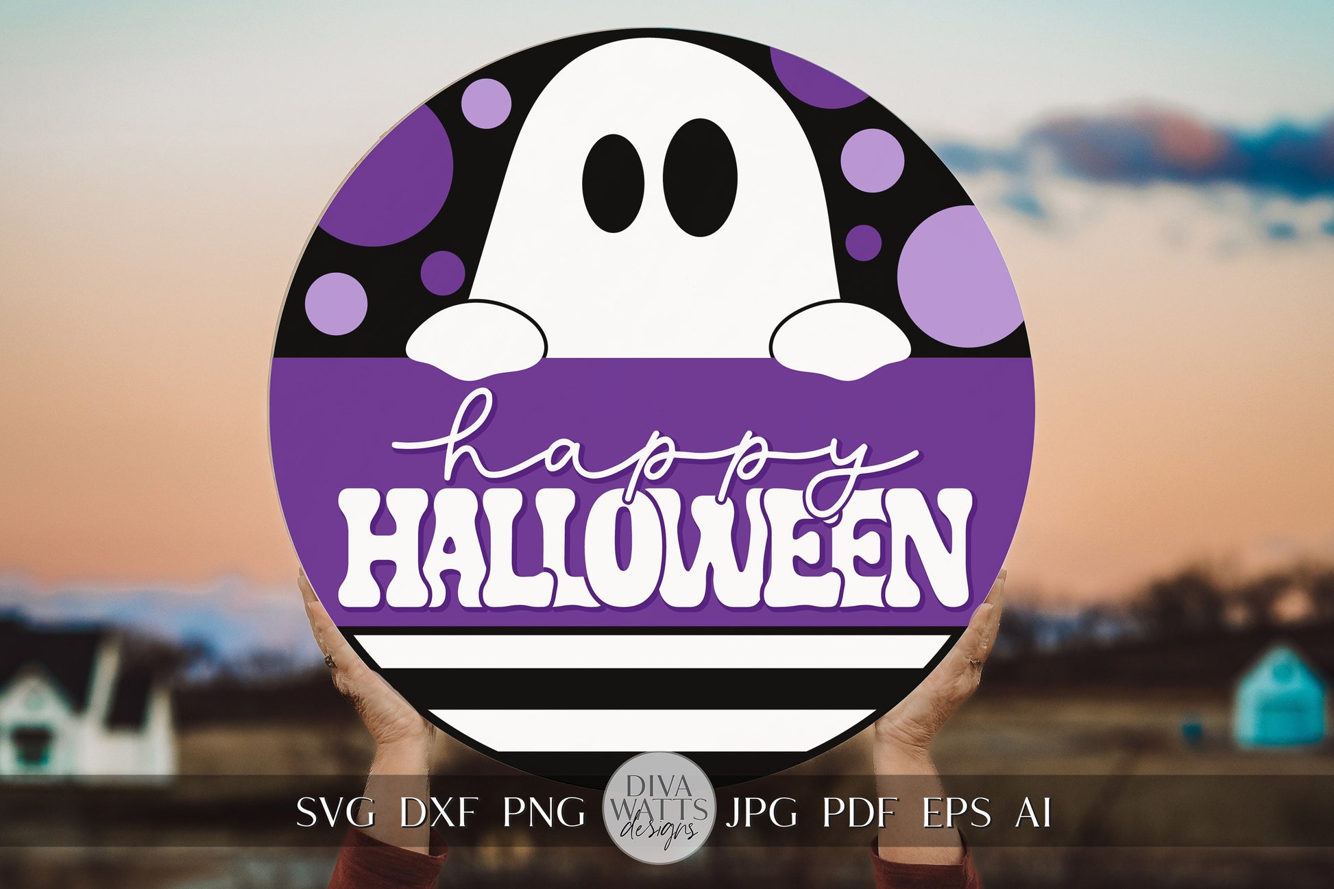 Happy Halloween SVG Halloween Round Design Halloween Ghost Door Hanger Ghost svg Spooky Ghost svg Ghost Decor svg Cricut svg Ghost Sign