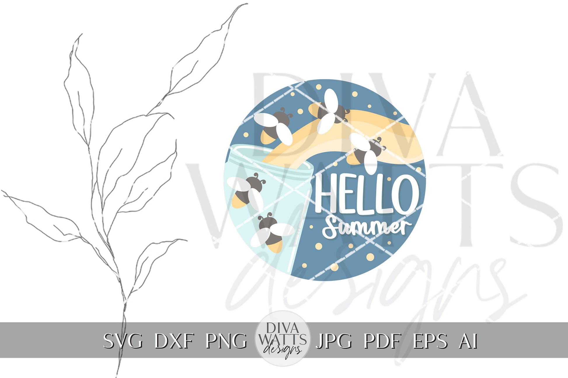 Hello Summer SVG Fireflies svg Lightning Bugs svg Summer Door hanger svg Summer Porch Decor svg Summer Sign Hello svg Welcome svg Cricut svg