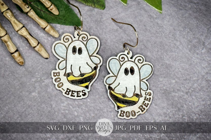 Ghost Earrings SVG For Laser Earrings With Ghost Face for Halloween Earrings For Glowforge Boo Bees Earrings SVG Funny Ghost Earrings