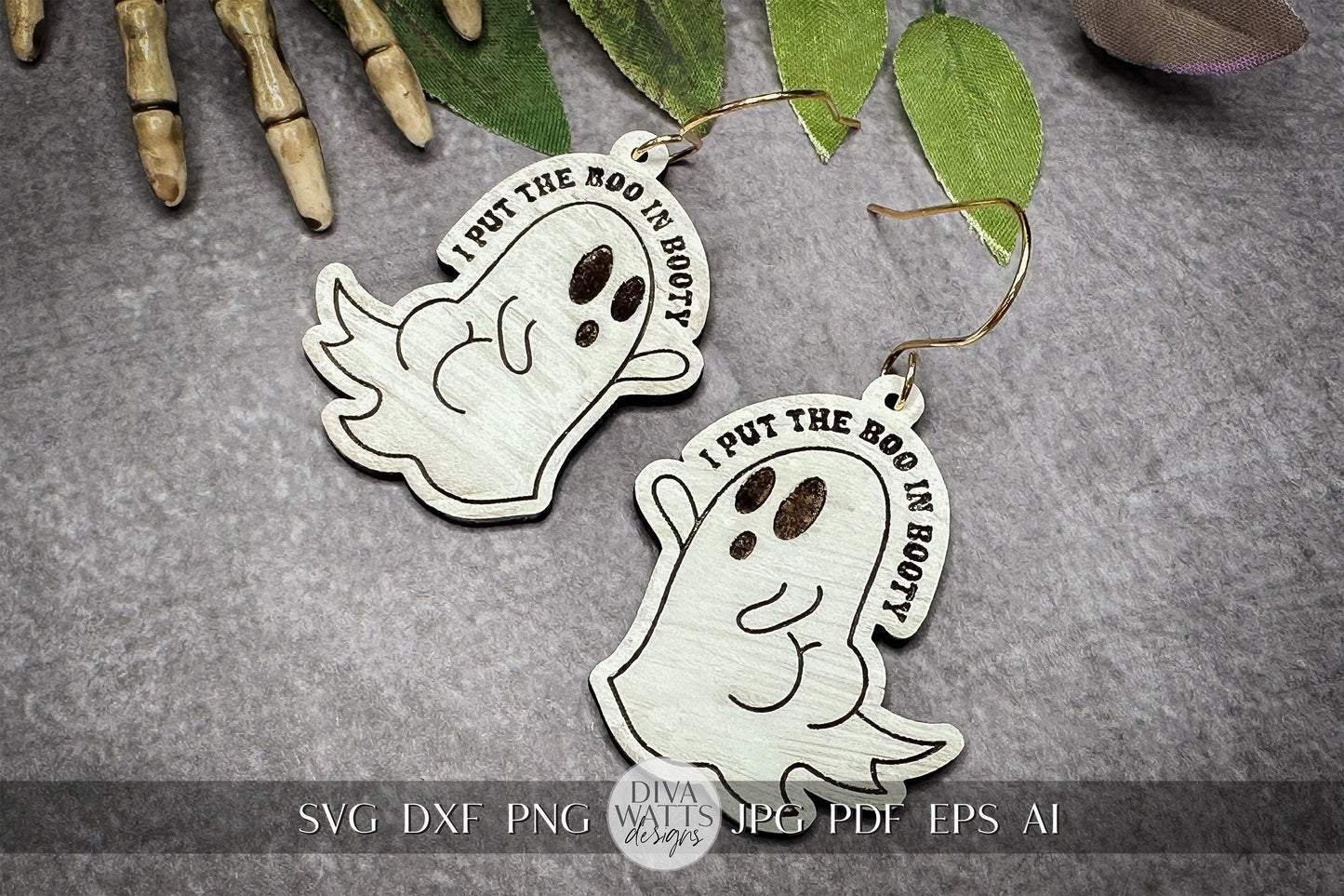 Ghost Earrings SVG For Laser Earrings With Ghost Face for Halloween Earrings For Glowforge Boo In Booty Earrings SVG Funny Ghost Earrings