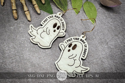 Ghost Earrings SVG For Laser Earrings With Ghost Face for Halloween Earrings For Glowforge Boo In Booty Earrings SVG Funny Ghost Earrings