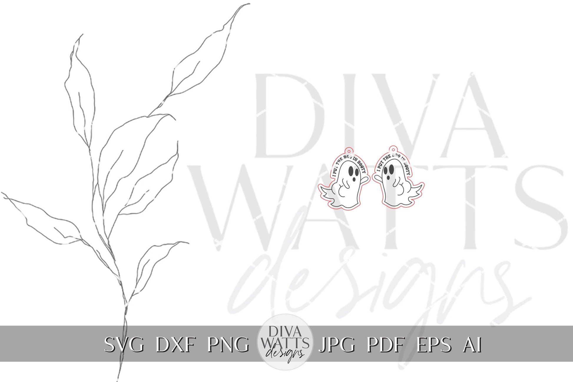 Ghost Earrings SVG For Laser Earrings With Ghost Face for Halloween Earrings For Glowforge Boo In Booty Earrings SVG Funny Ghost Earrings