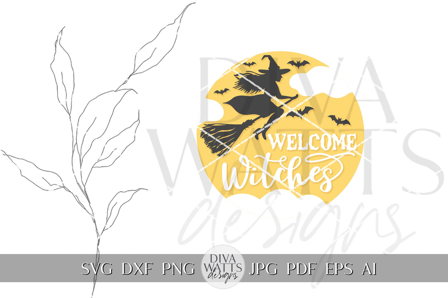 Welcome Witches SVG Welcome For Halloween Door Hanger SVG With Flying Witch Halloween SVG Witch Flying for Halloween Door Hanger svg Sign
