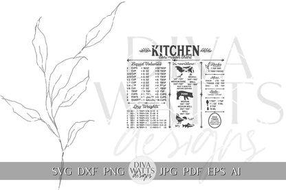 Kitchen Measurement Conversions Chart SVG Laser Kitchen Conversions SVG Laser Cutting Board SVG Farmhouse Cutting Board Cheat Sheet svg