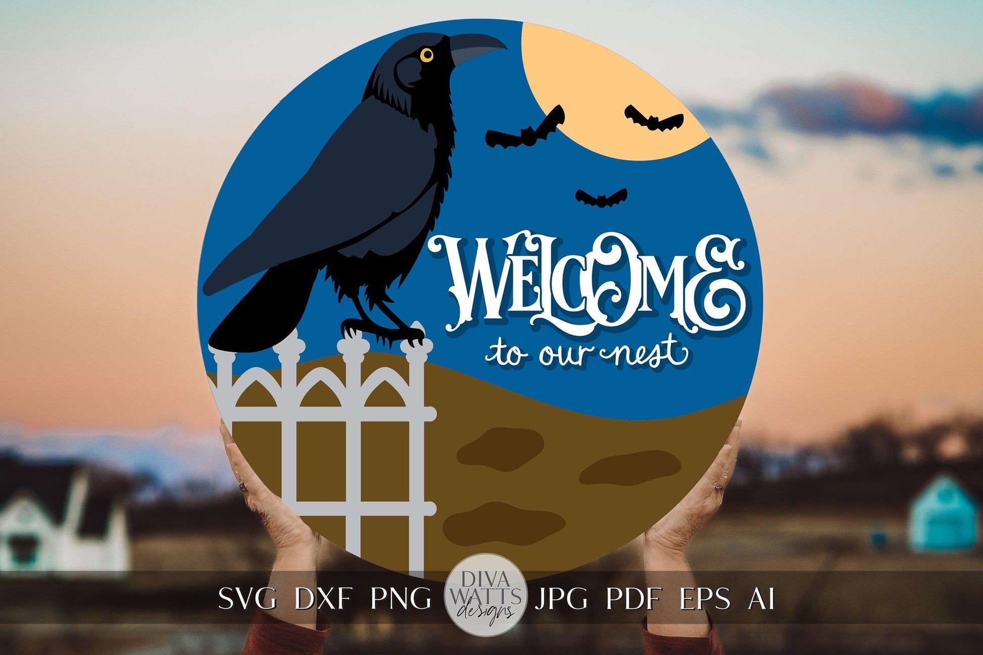 Halloween Crow SVG Halloween Round Design Halloween Crow Door Hanger Welcome svg Crow svg Welcome To Our Nest svg Cricut svg