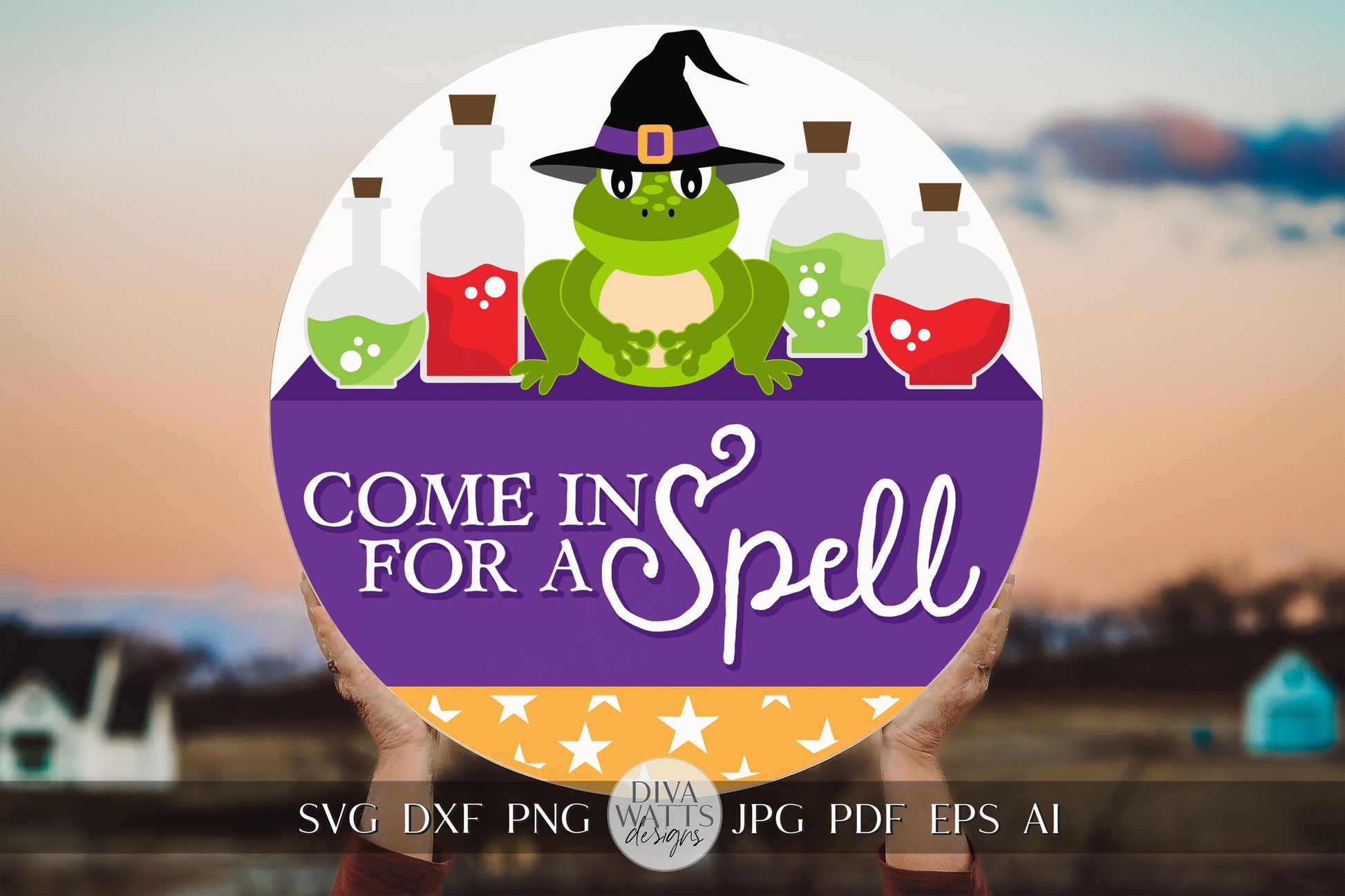 Come In For A Spell SVG Halloween Round Design Halloween Toad Door Hanger Halloween svg Spell svg Witch Decor svg Cricut svg Witch svg