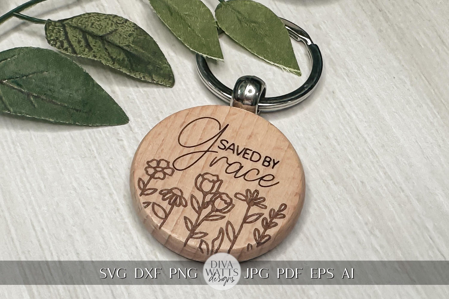 Saved By Grace SVG Xtool F1 Ultra Compatible File Glowforge SVG Laser Engrave File Laser Floral svg Keychain SVG for XTool F1 Round Design