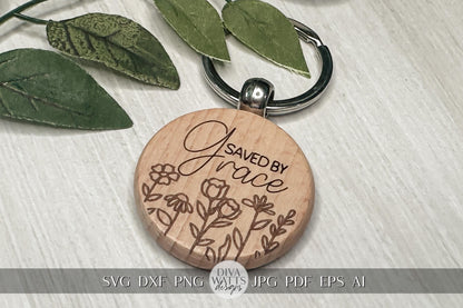 Saved By Grace SVG Xtool F1 Ultra Compatible File Glowforge SVG Laser Engrave File Laser Floral svg Keychain SVG for XTool F1 Round Design