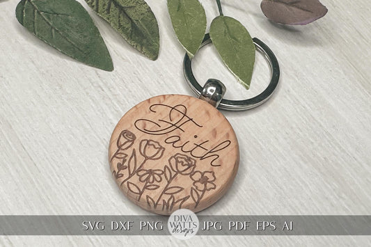 Faith SVG Xtool F1 Ultra Compatible File Glowforge SVG Laser Engrave File Laser Floral svg Keychain SVG for XTool F1 Round Design